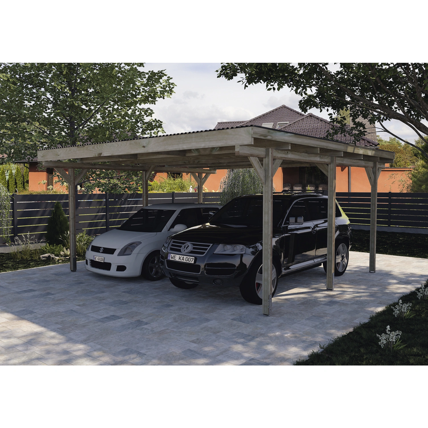 Carport, BxT: 453 x 500 cm, Firsthöhe: 247 cm, kesseldruckimprägniert