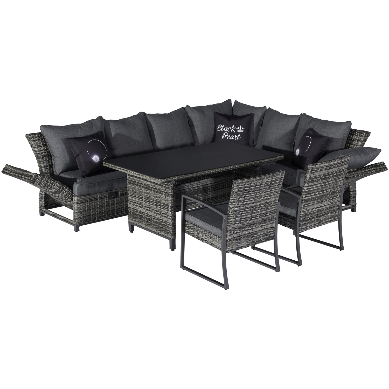 Dining-Lounge »Bolanos«, 8 Sitzplätze, Polyester/Aluminium/Polyrattan/Glas, inkl. Auflagen