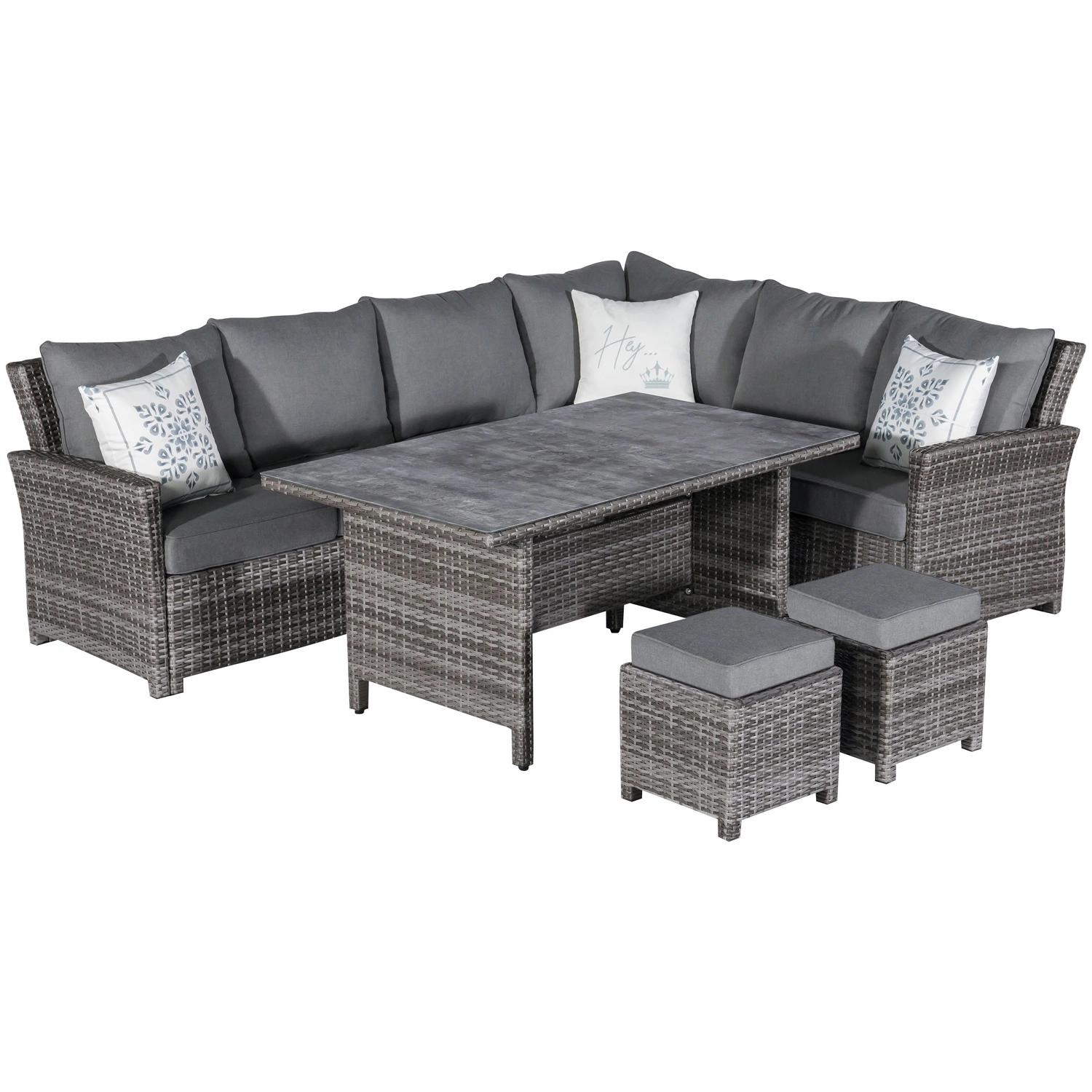 Dining-Lounge »Rios«, 8 Sitzplätze, Polyester/Aluminium/Polyrattan/Glas, inkl. Auflagen