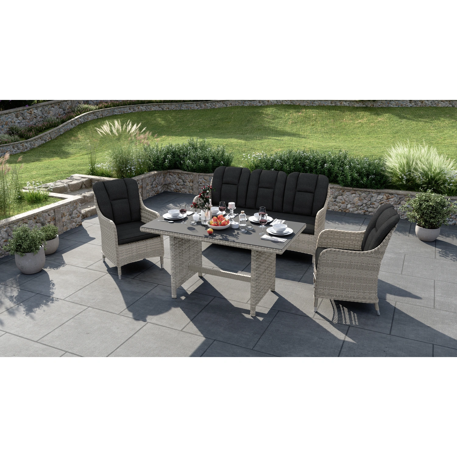 Dining-Lounge »Wales«, 5 Sitzplätze, Aluminium/Polyrattan, inkl. Auflagen