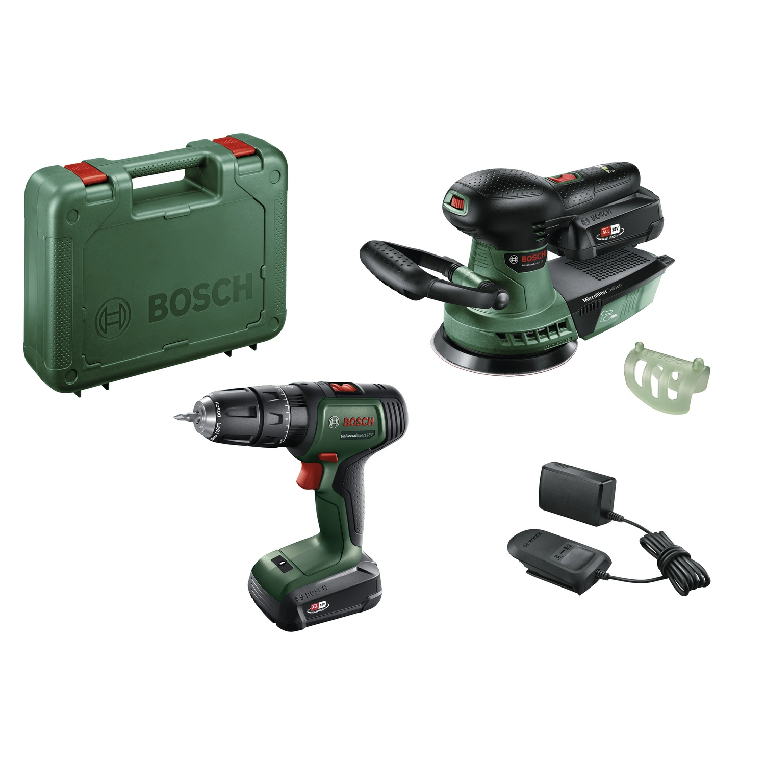DIY-Set, UniversalImpact 18V+AdvancedOrbit 18V+AL18V-20, inkl. 2x Akku (2 Ah), Ladegerät AL18V-20