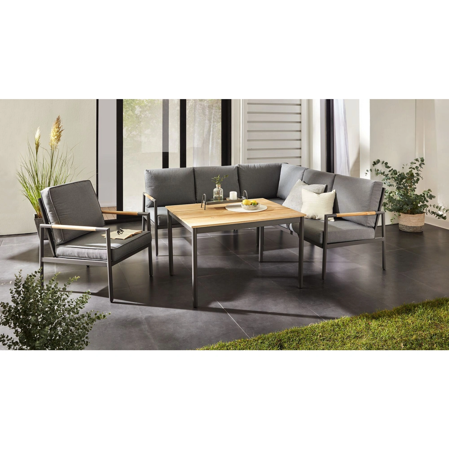 Eckloungeset »Nibelle«, 5 Sitzplätze, Aluminium/Holz, anthrazit