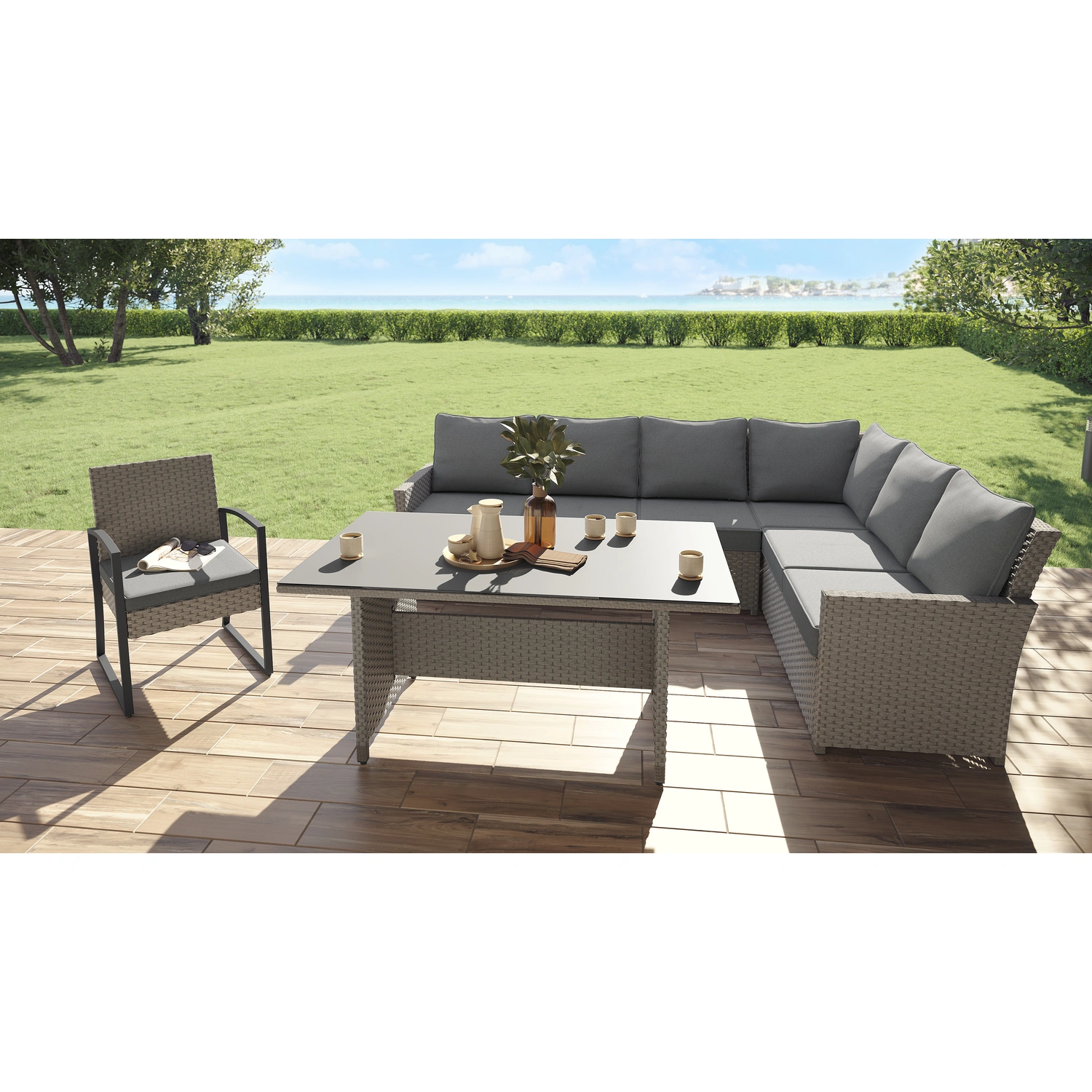 Eckloungeset »Rios Comfort«, 6 Sitzplätze, Aluminium/Polyrattan, inkl. Auflagen