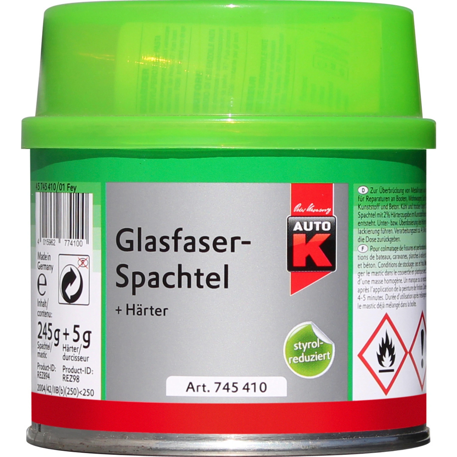 Glasfaserspachtel, Dose, grün