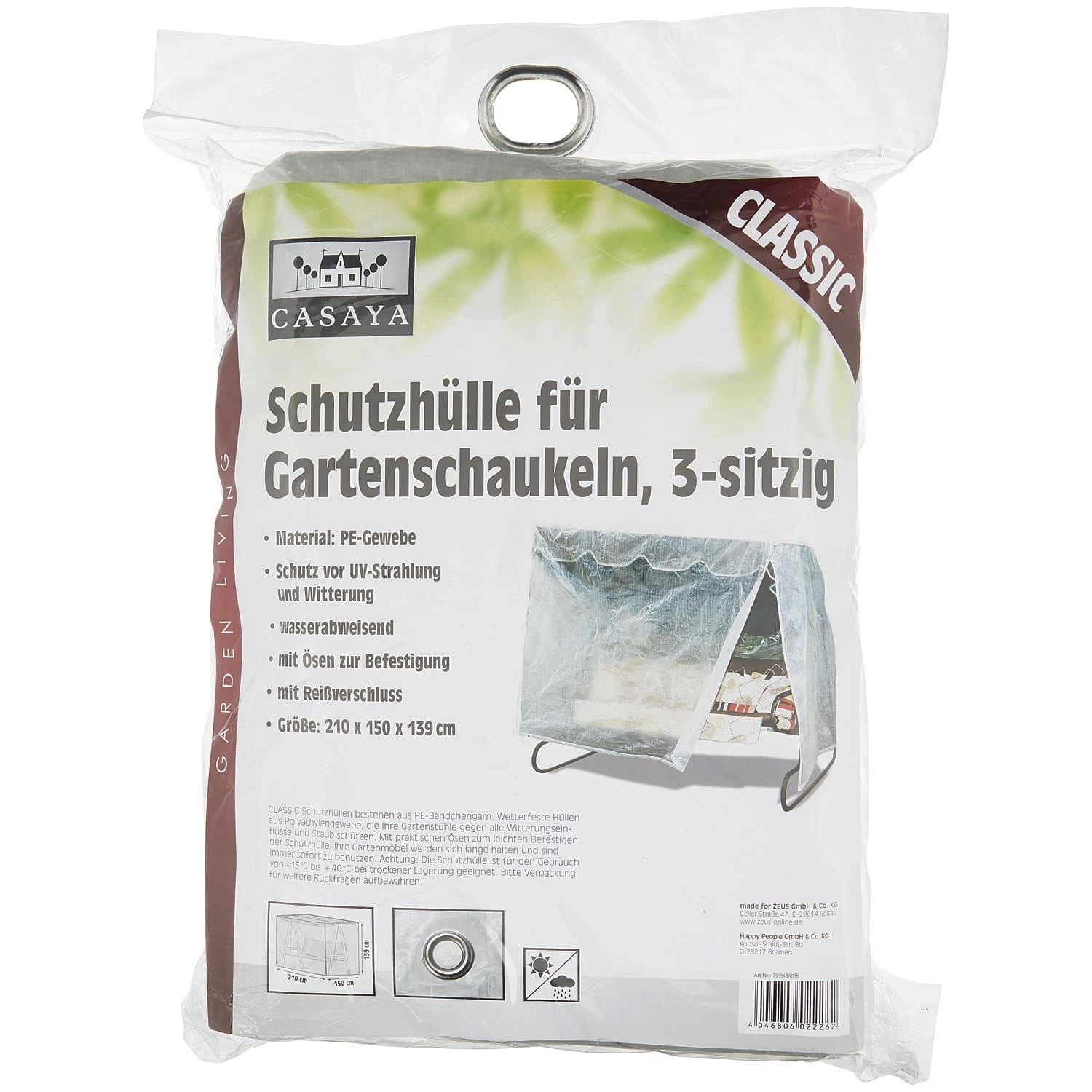 Hollywoodschaukelschutzhülle »Classic«, BxHxT: 210 x 139 x 150 cm, Kunststoff