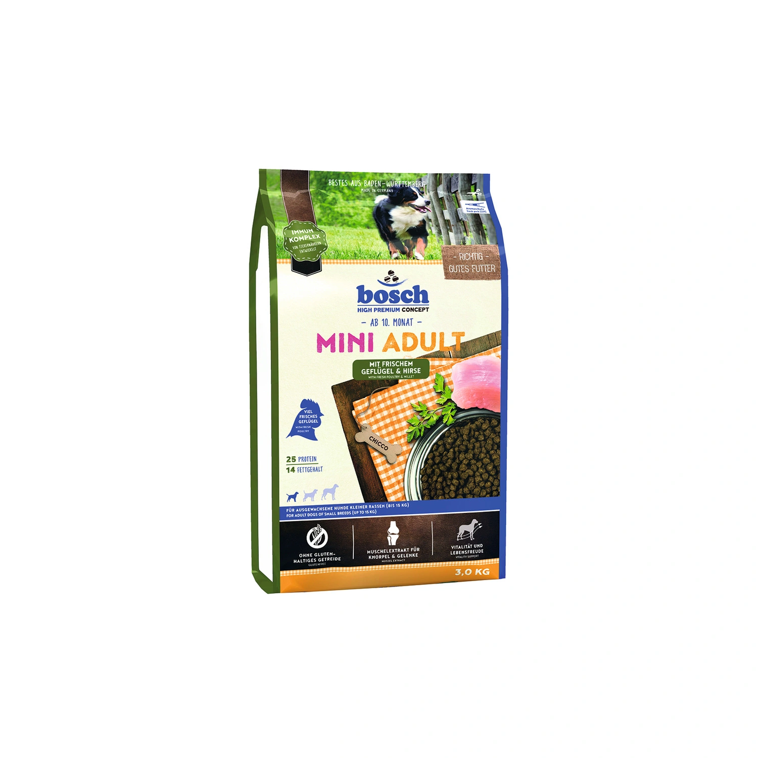 Hundetrockenfutter, 4 Stück, je 3 kg, Geflügel/Hirse