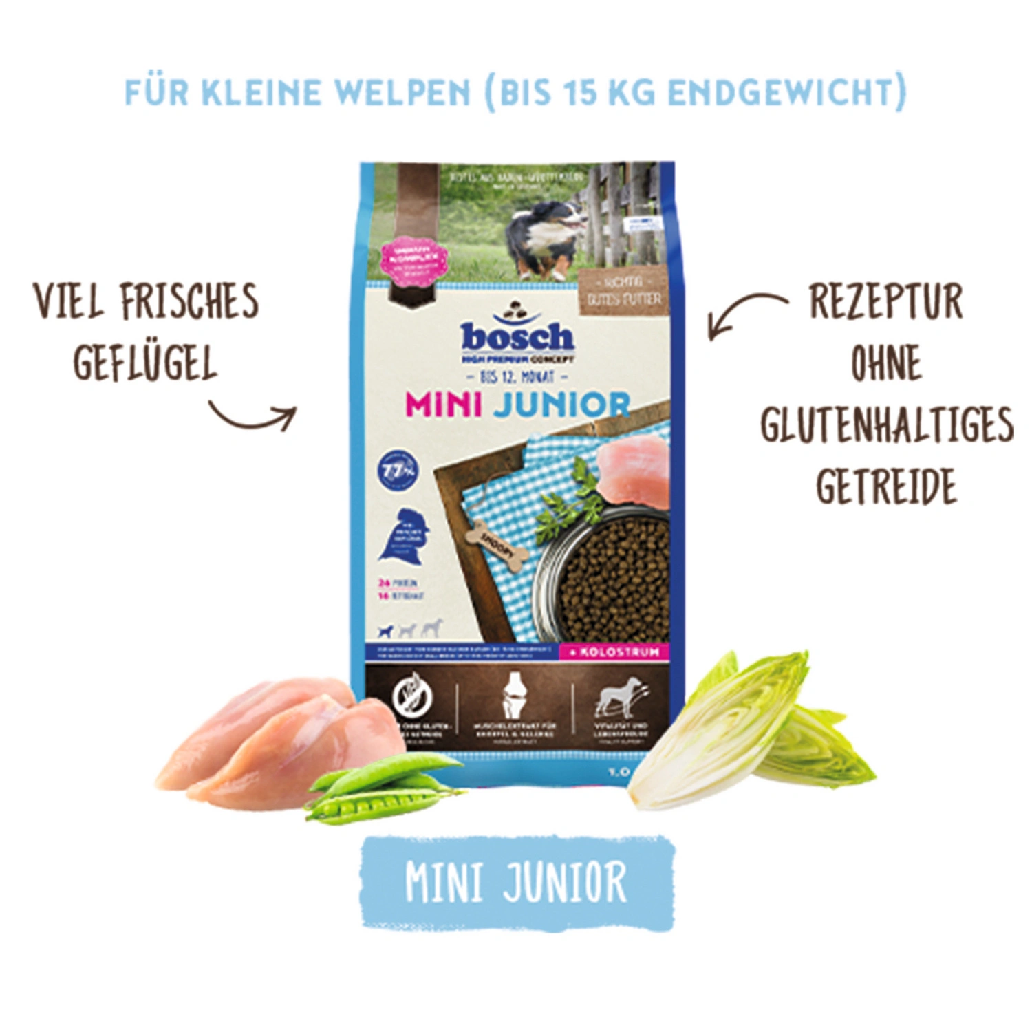 Hundetrockenfutter, 5 Stück, je 1 kg, Geflügel