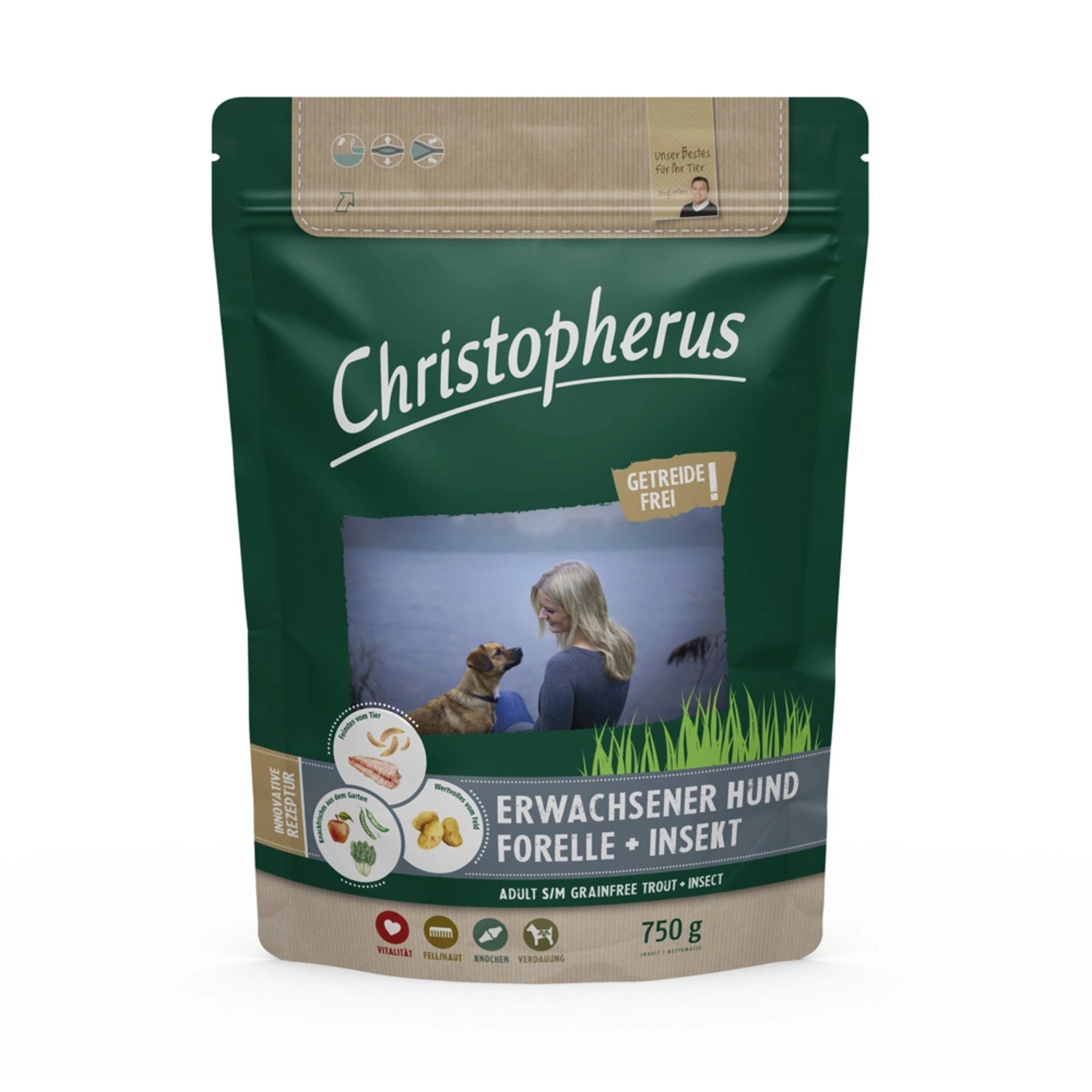 Hundetrockenfutter, 8 Stück, je 0,75 kg