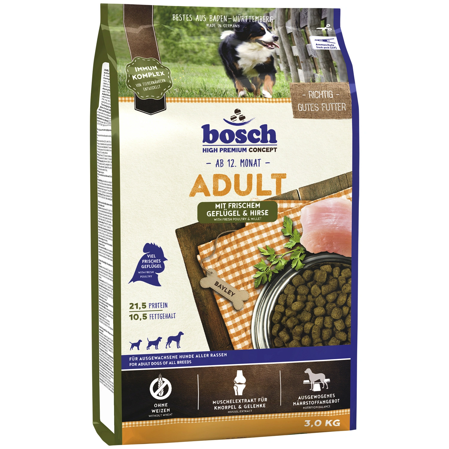 Hundetrockenfutter »Adult«, 3 kg, Geflügel/Hirse
