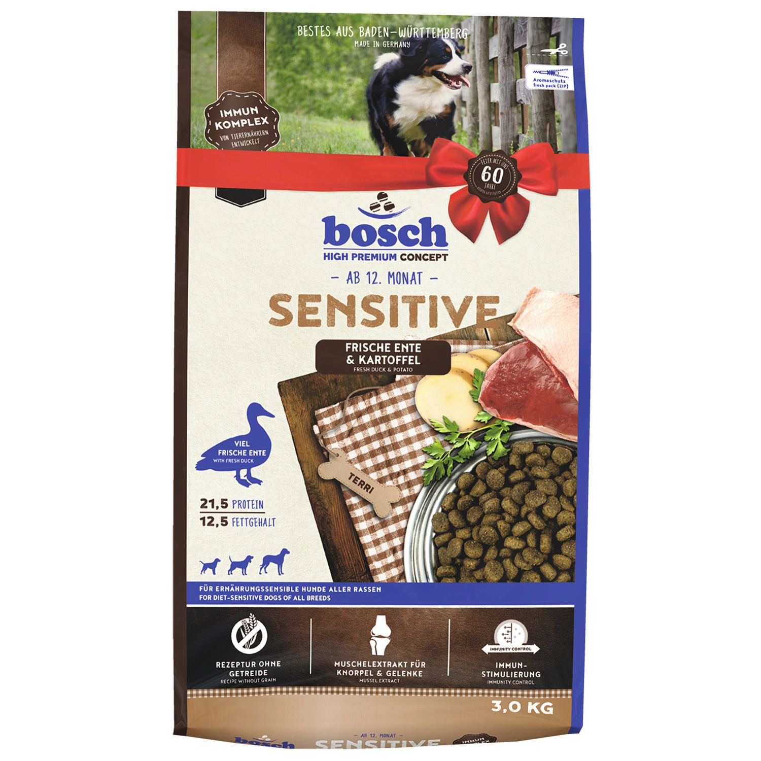 Hundetrockenfutter »Sensitive«, 4 Stück, je 3 kg, Ente/Kartoffel