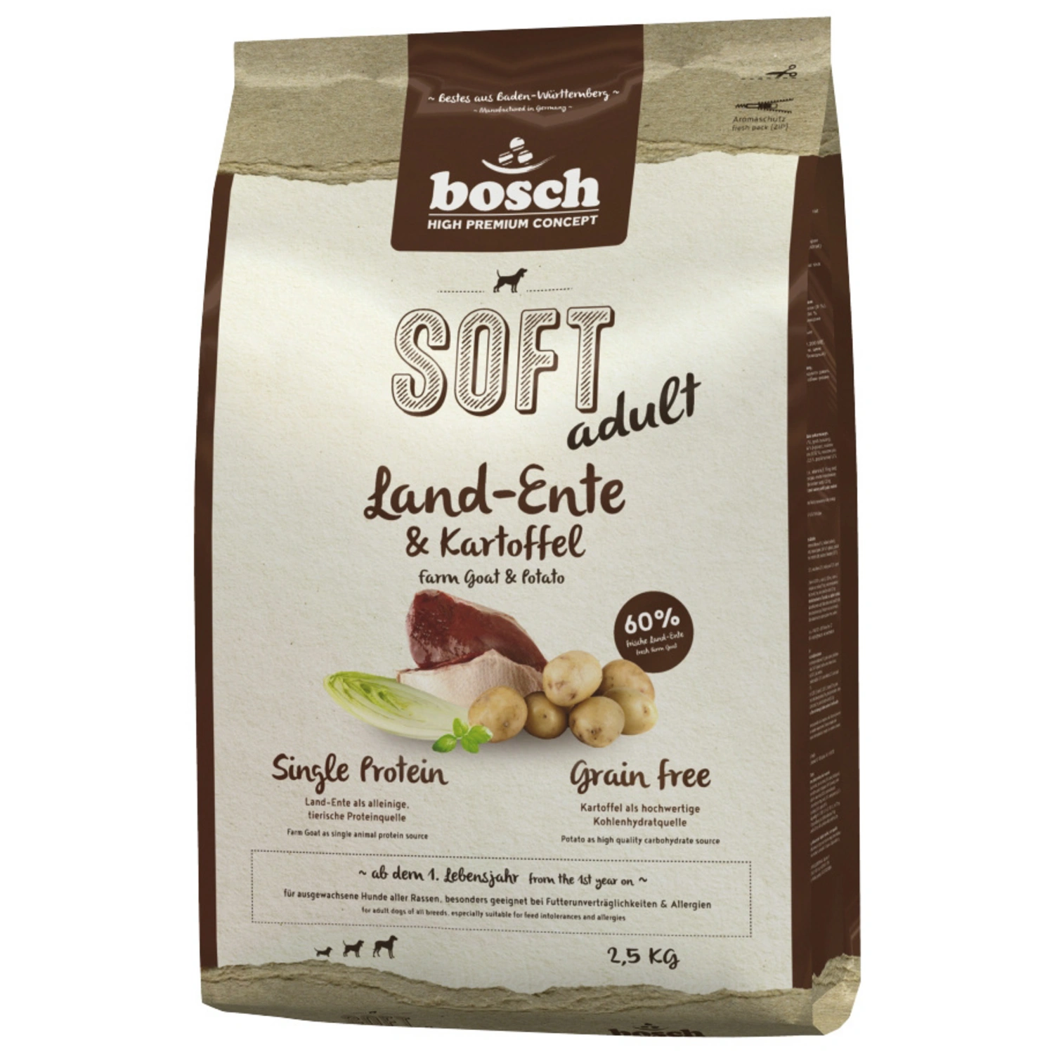 Hundetrockenfutter »Soft«, 4 Stück, je 2,5 kg, Ente/Kartoffel