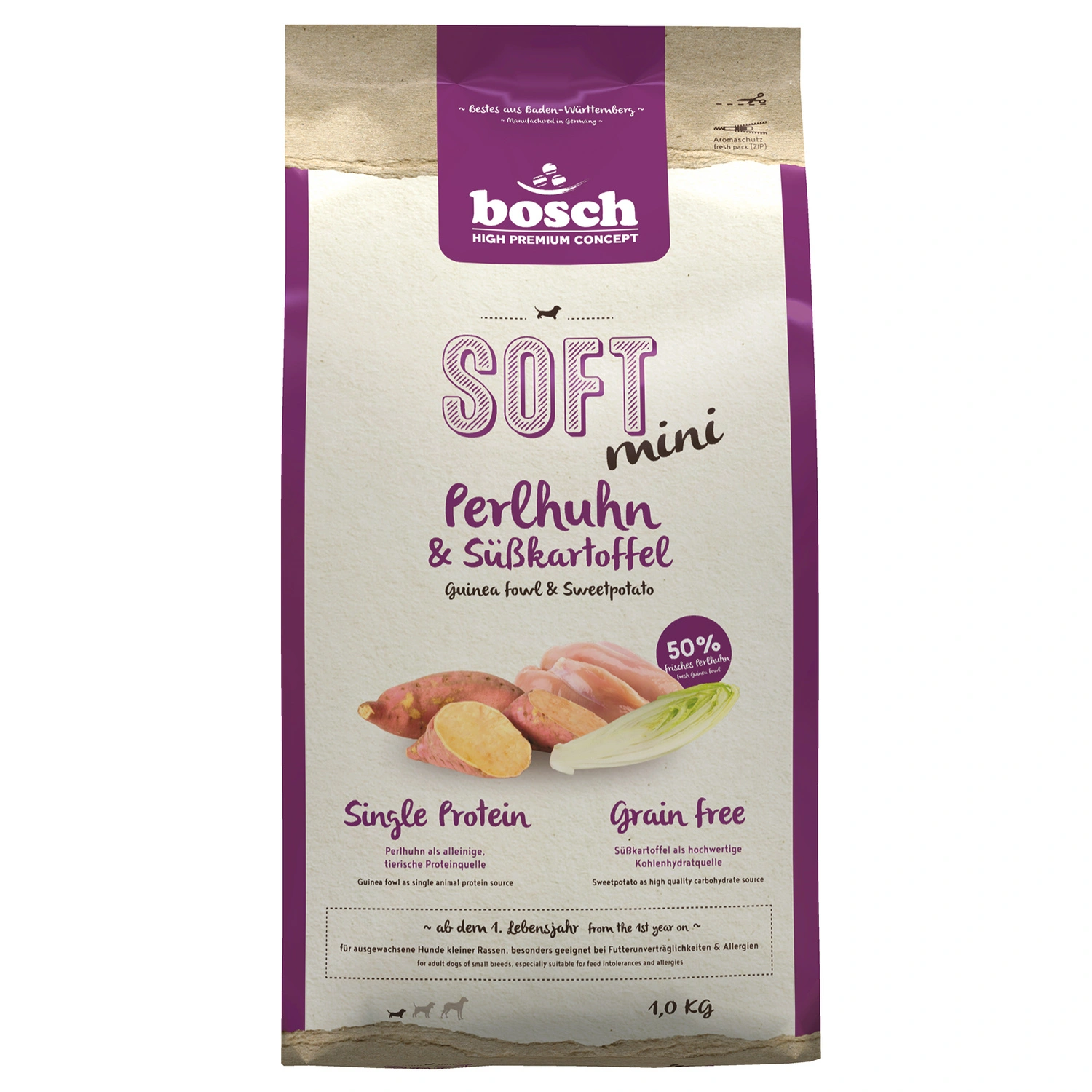 Hundetrockenfutter »Soft«, 5 Stück, je 1 kg, Perlhuhn/Süßkartoffel