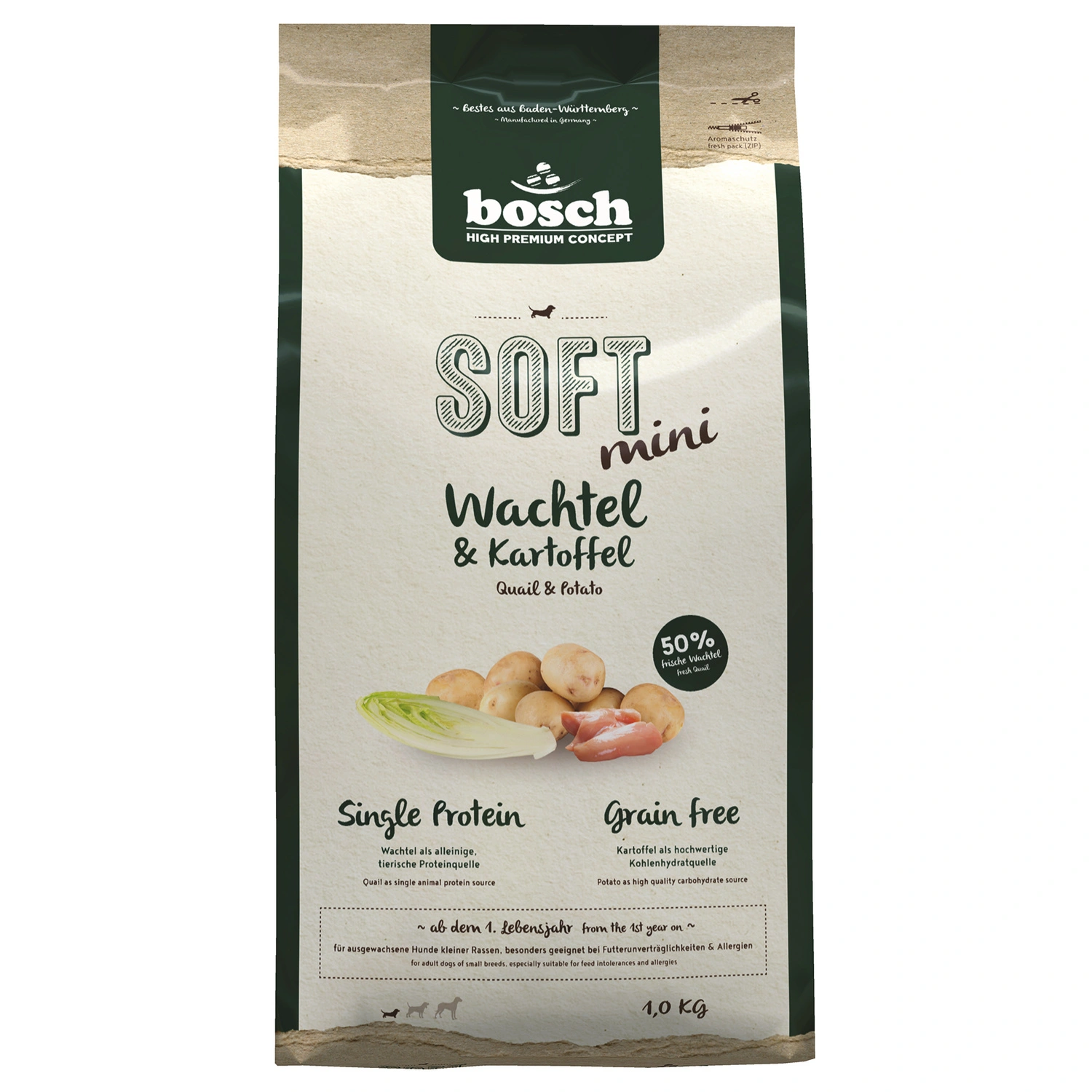 Hundetrockenfutter »Soft«, 5 Stück, je 1 kg, Wachtel/Kartoffel