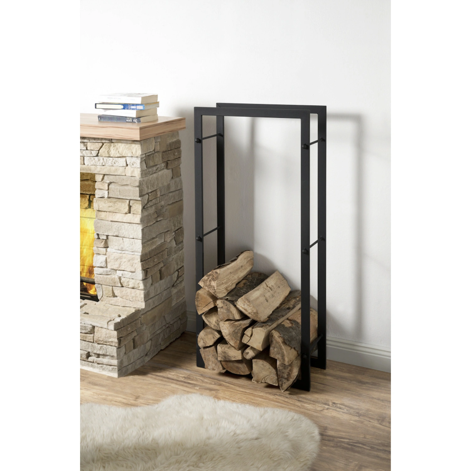 Kaminholzregal, BxHxL: 49,5 x 99 x 21 cm, mattschwarz