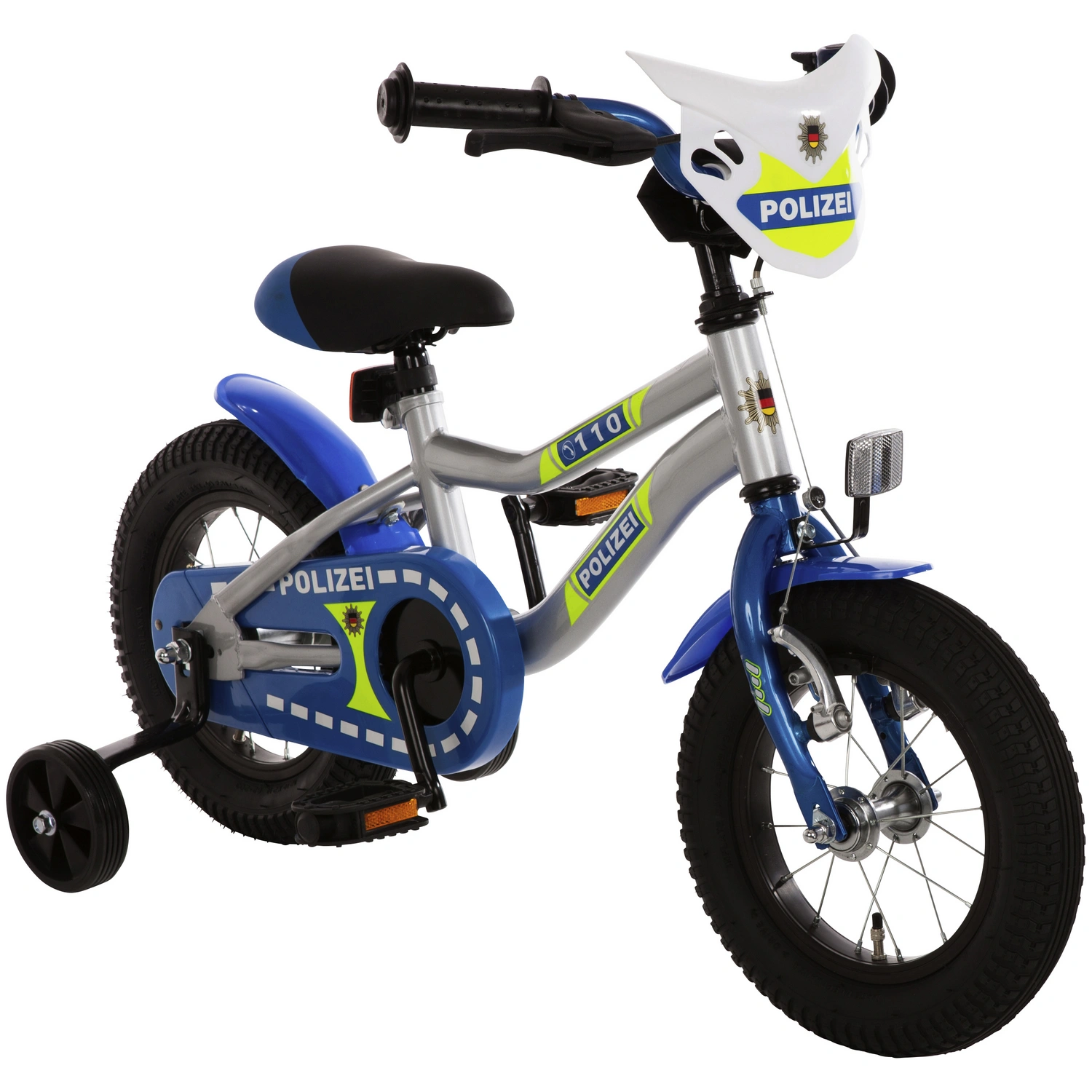 Kinderfahrrad »Polizei «, 1 Gang, Kuma-Type Rahmen, Blau-Silber-Neongelb