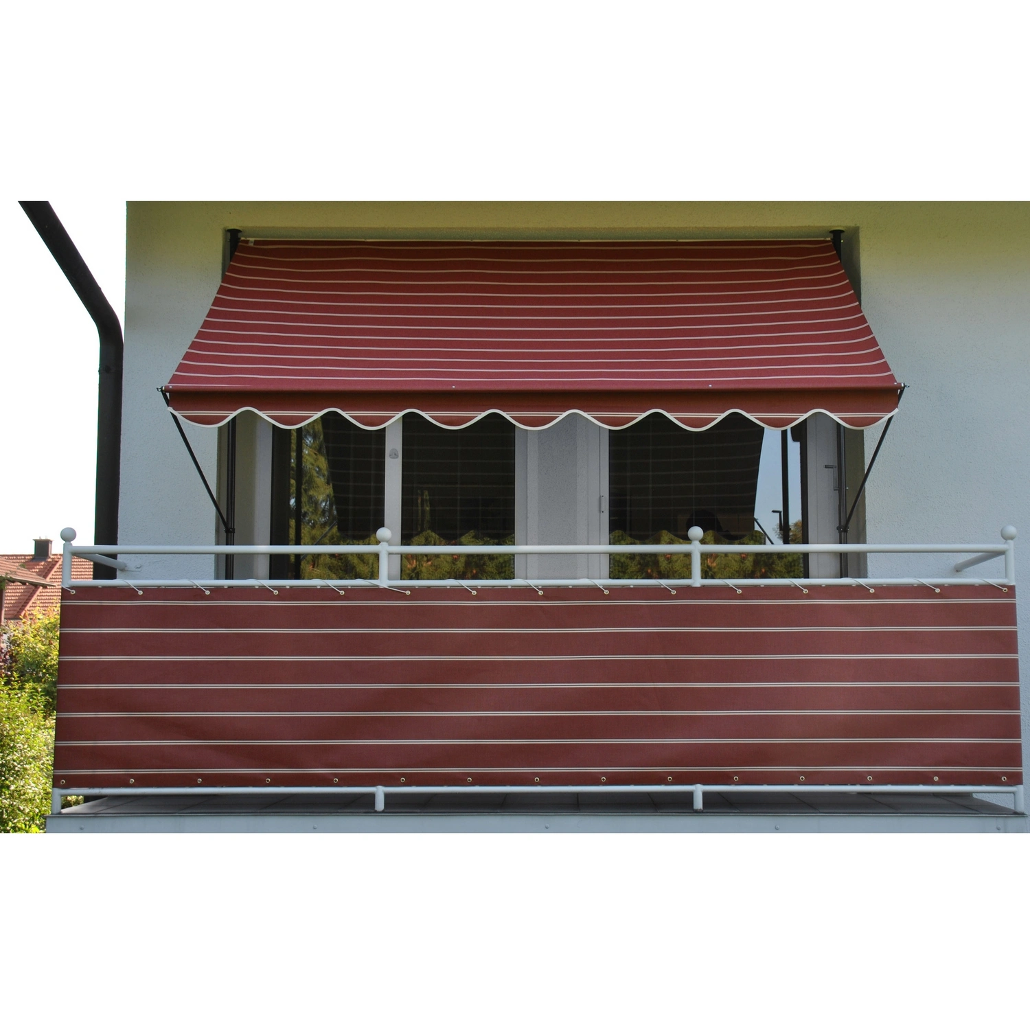 Klemmmarkise, BxT: 400×150 cm, bordeauxrot gestreift