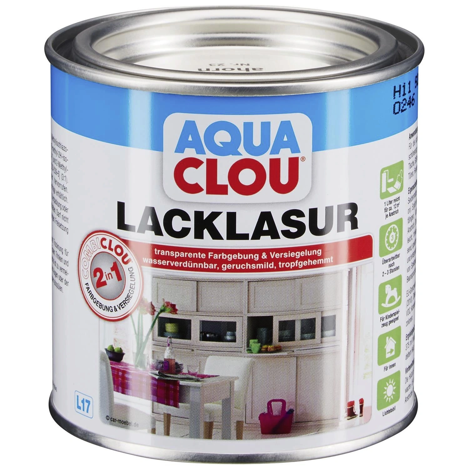 Lack-Lasur »AQUA«, für innen, 0,375 l, Ahorn, seidenmatt