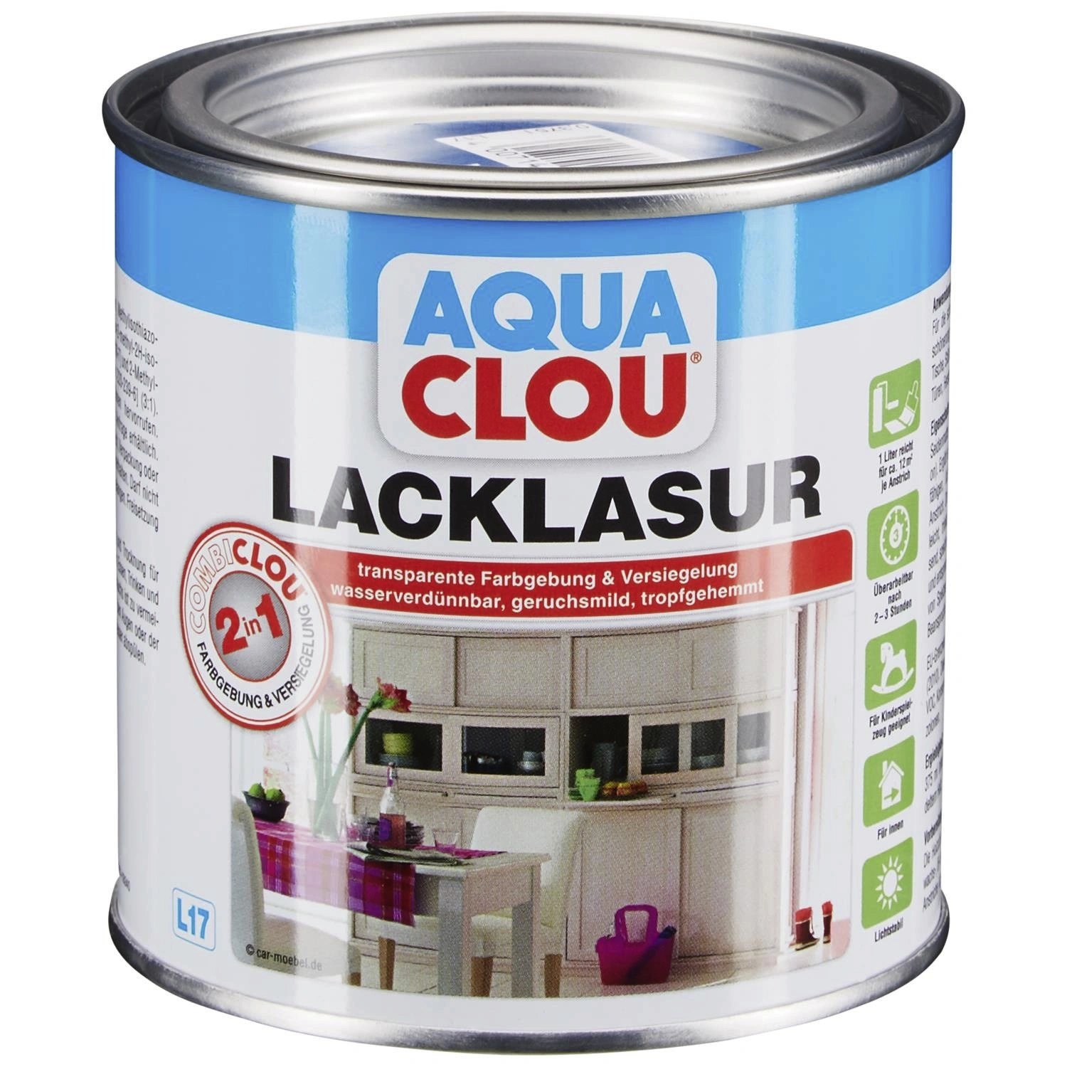Lack-Lasur »AQUA«, für innen, 0,375 l, Blau, seidenmatt