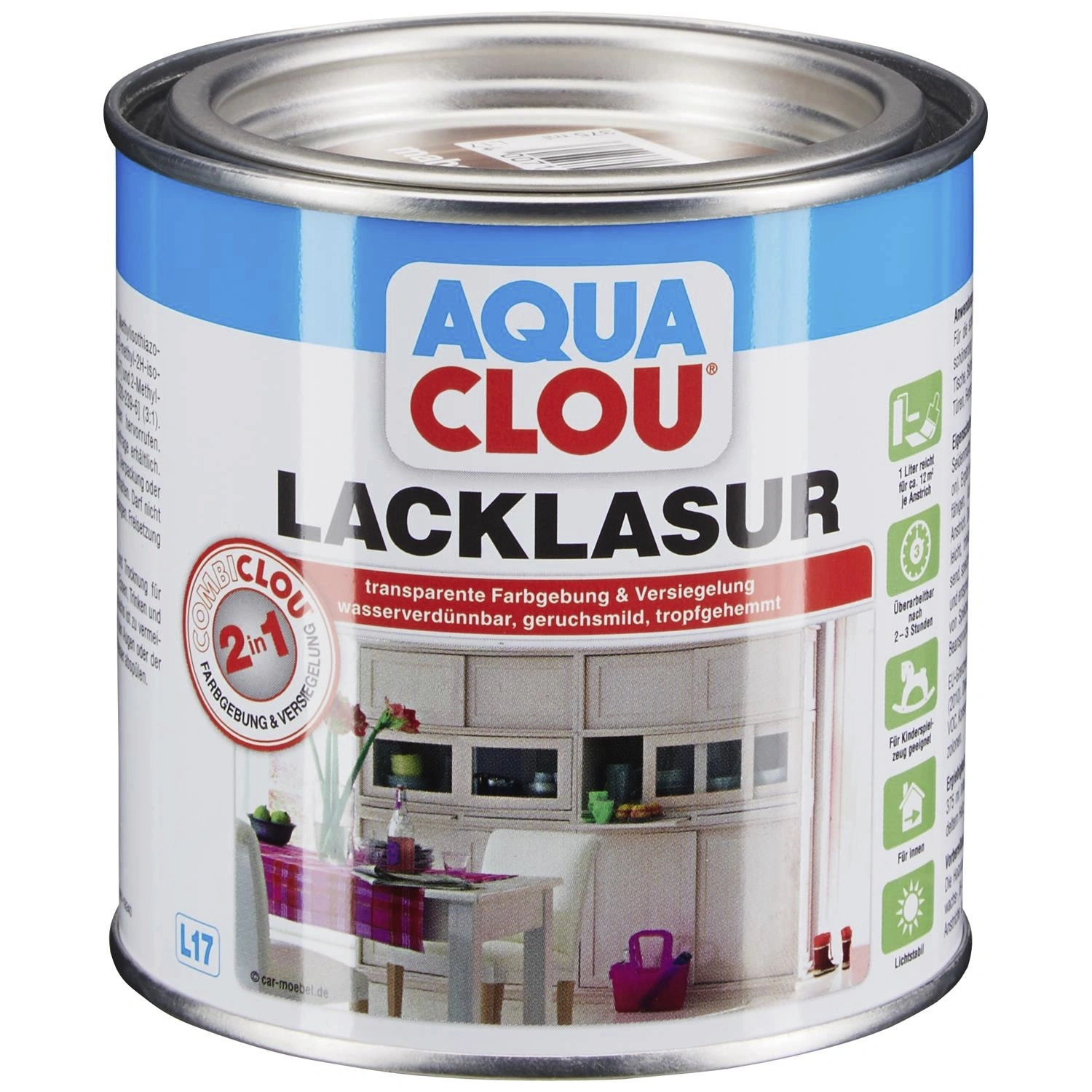 Lack-Lasur »AQUA«, für innen, 0,375 l, Mahagonibraun, seidenmatt