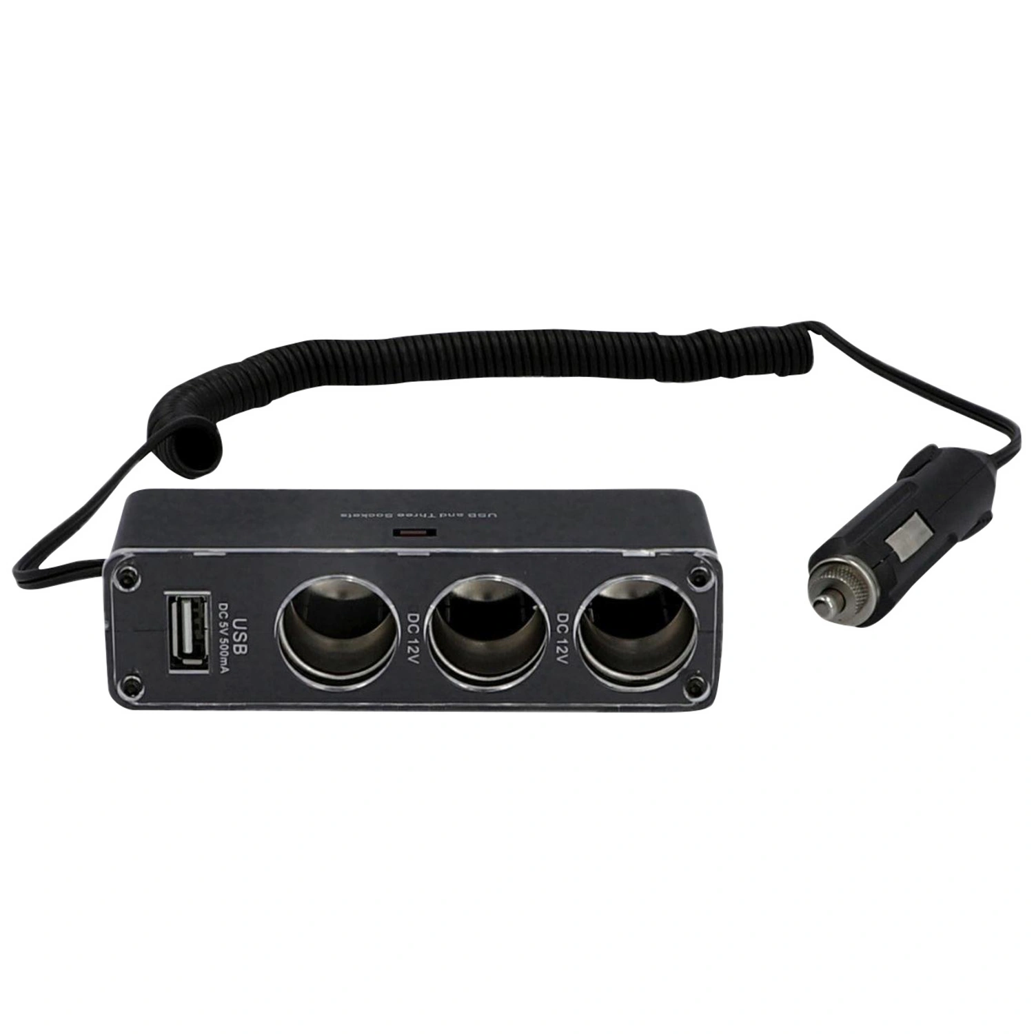 Ladesteckdose 3-Port mit USB, Kunststoff, schwarz