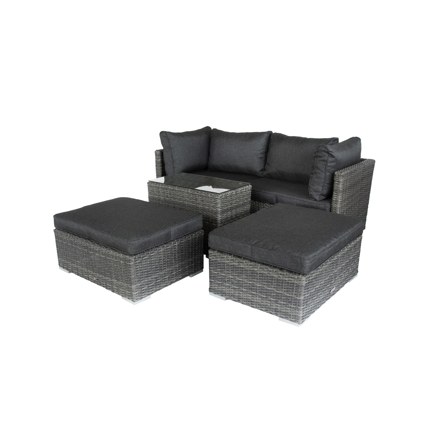 Loungeset, 4 Sitzplätze, Aluminium/Sicherheitsglas
