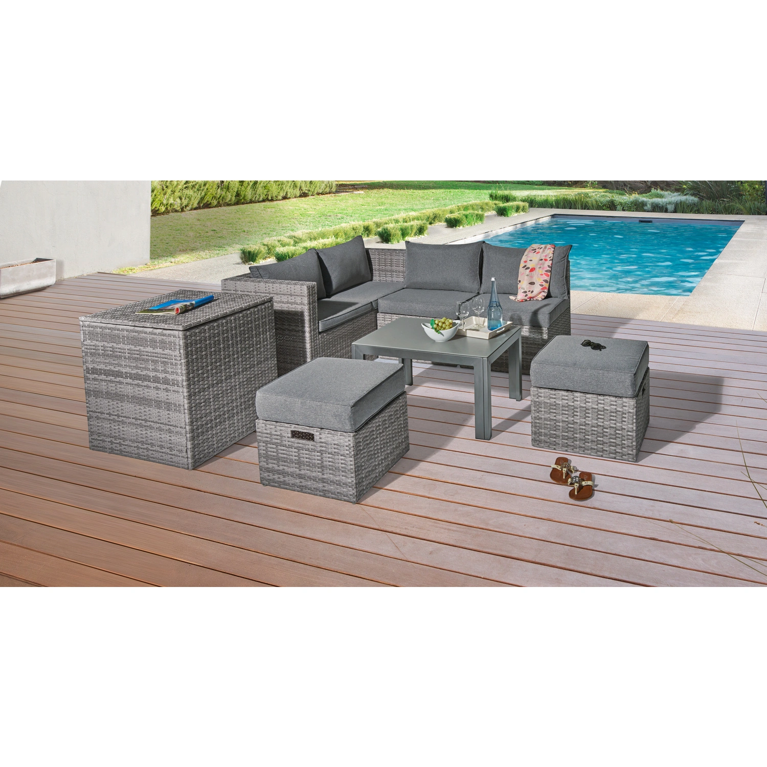 Loungeset »Basal«, 6 Sitzplätze, Polyrattan/Polyester, inkl. Auflagen