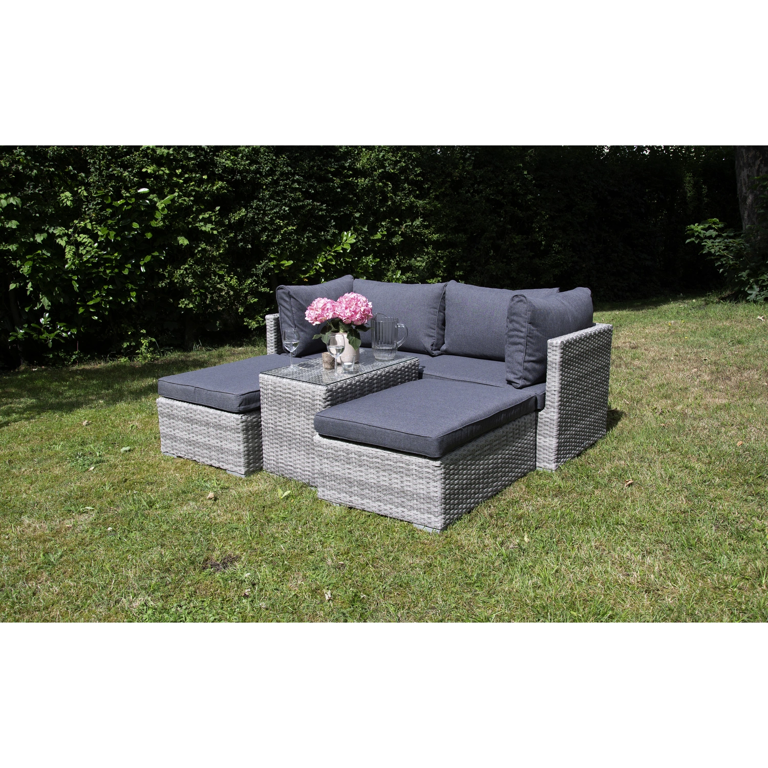 Multifunktionslounge »Lounge«, 4 Sitzplätze, Polyrattan/Stahl/Polyester/Glas, inkl. Auflagen