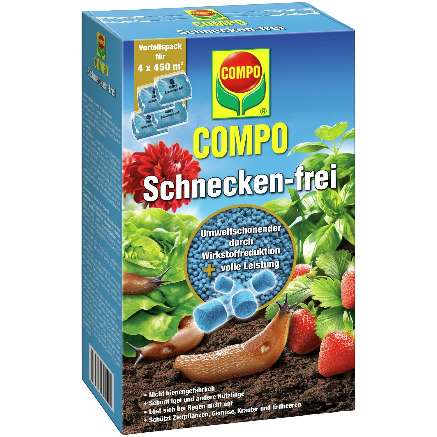 Schneckenkorn, 4x225g, schützt vor Schnecken