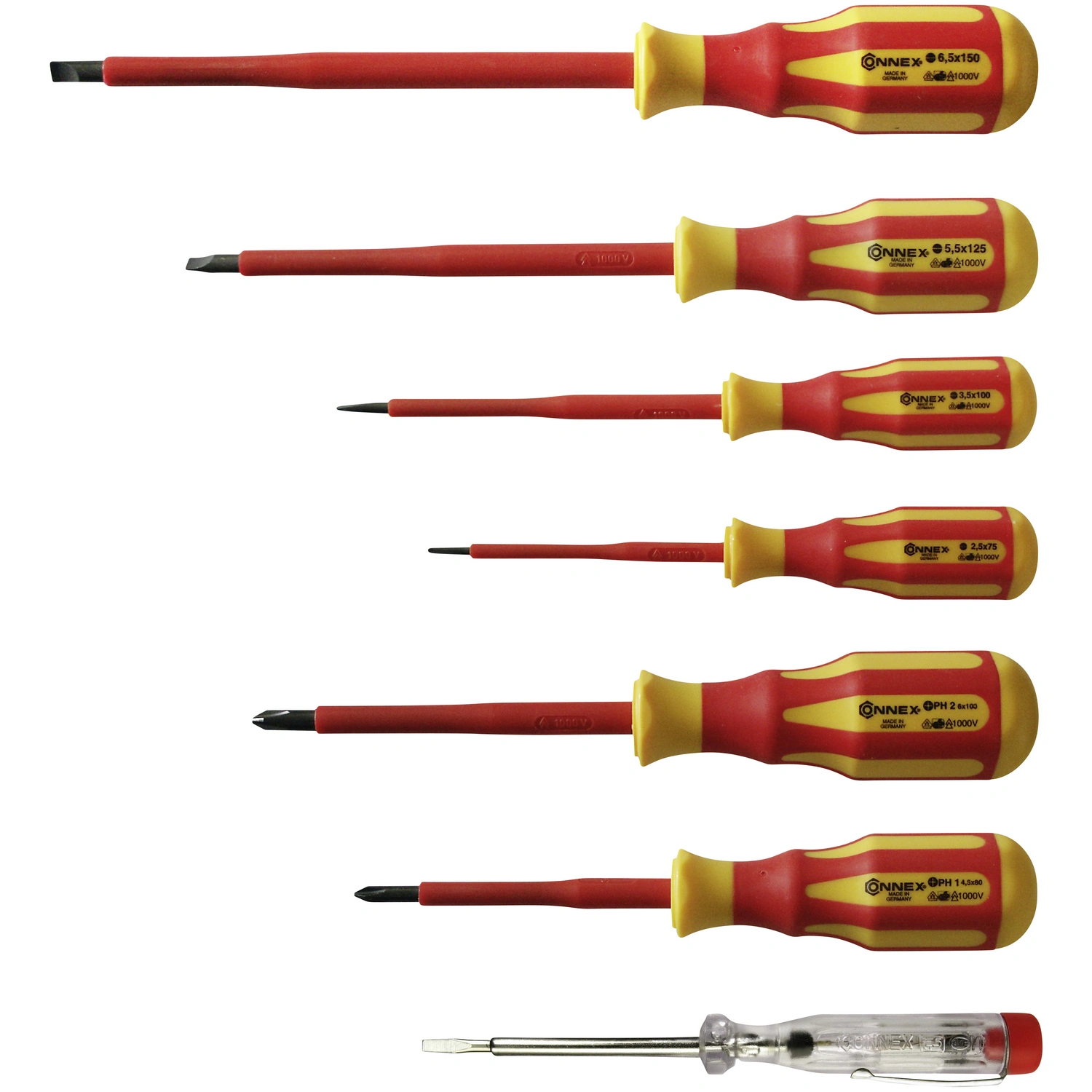 Schraubendrehersatz, Stahl, Längsschlitz/PH/PZ, 7-tlg., 464g