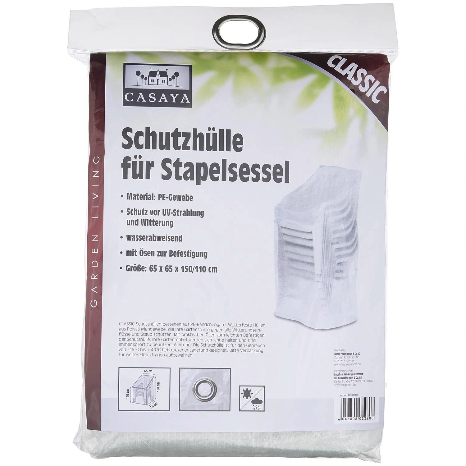 Stapelsessel-Schutzhülle »Classic«, BxHxT: 65 x 150 x 65 cm, Kunststoff
