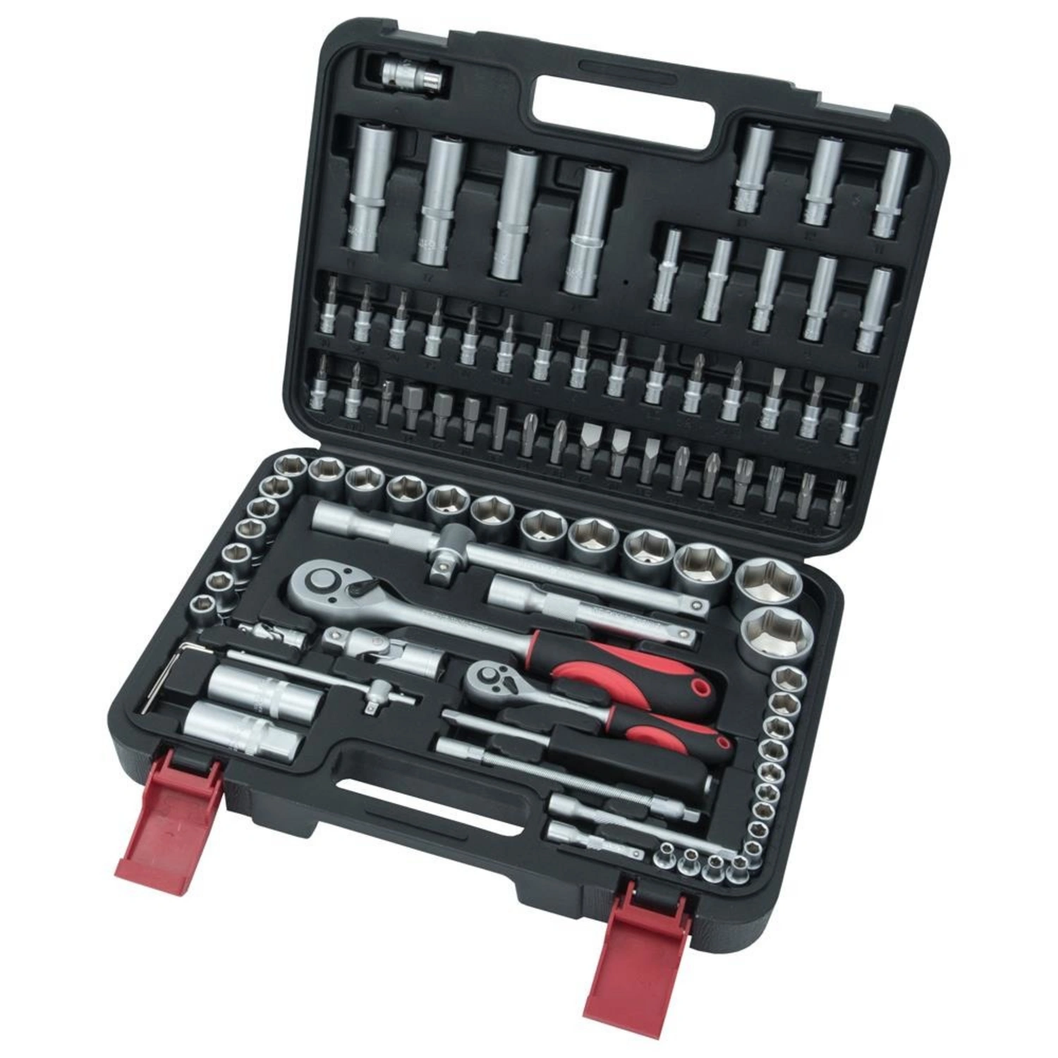 Steckschlüsselsatz, 94-teilig, Schlüsselgröße: 4 – 14 (1/4\“,24.50,97.99,Werkzeug & Maschinen,“Steckschlüssel für verschiedene handwerkliche EinsätzeFür den Außen- und Innenbereich geeignetMit 2 Knarren 1/2\““ und 1/4\““Aus hochwert