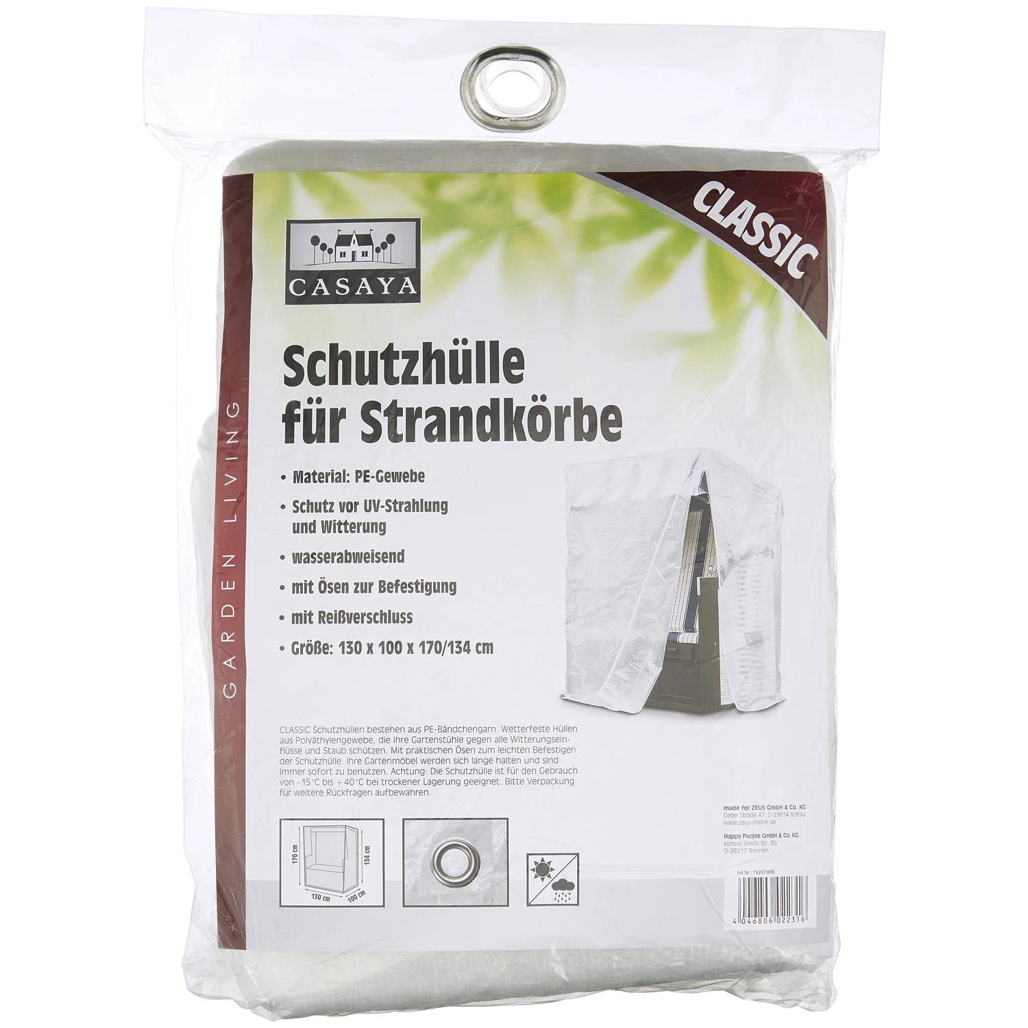 Strandkorbhülle »Classic«, BxHxT: 130 x 170 x 100 cm, Kunststoff