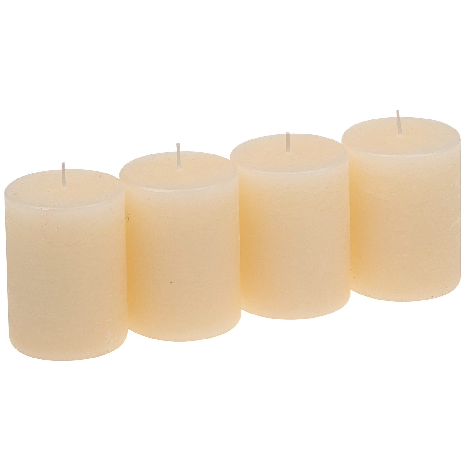 Stumpenkerze, creme, Raureif, 4 Stück