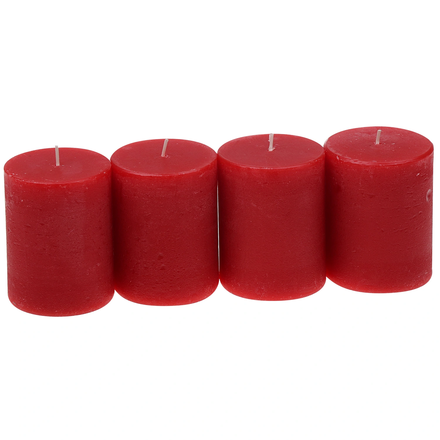 Stumpenkerze, rubinrot, Raureif, 4 Stück