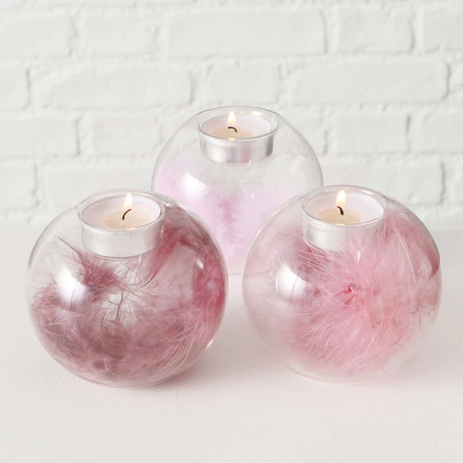 Teelichthalter »Feder«, Glas, rosa