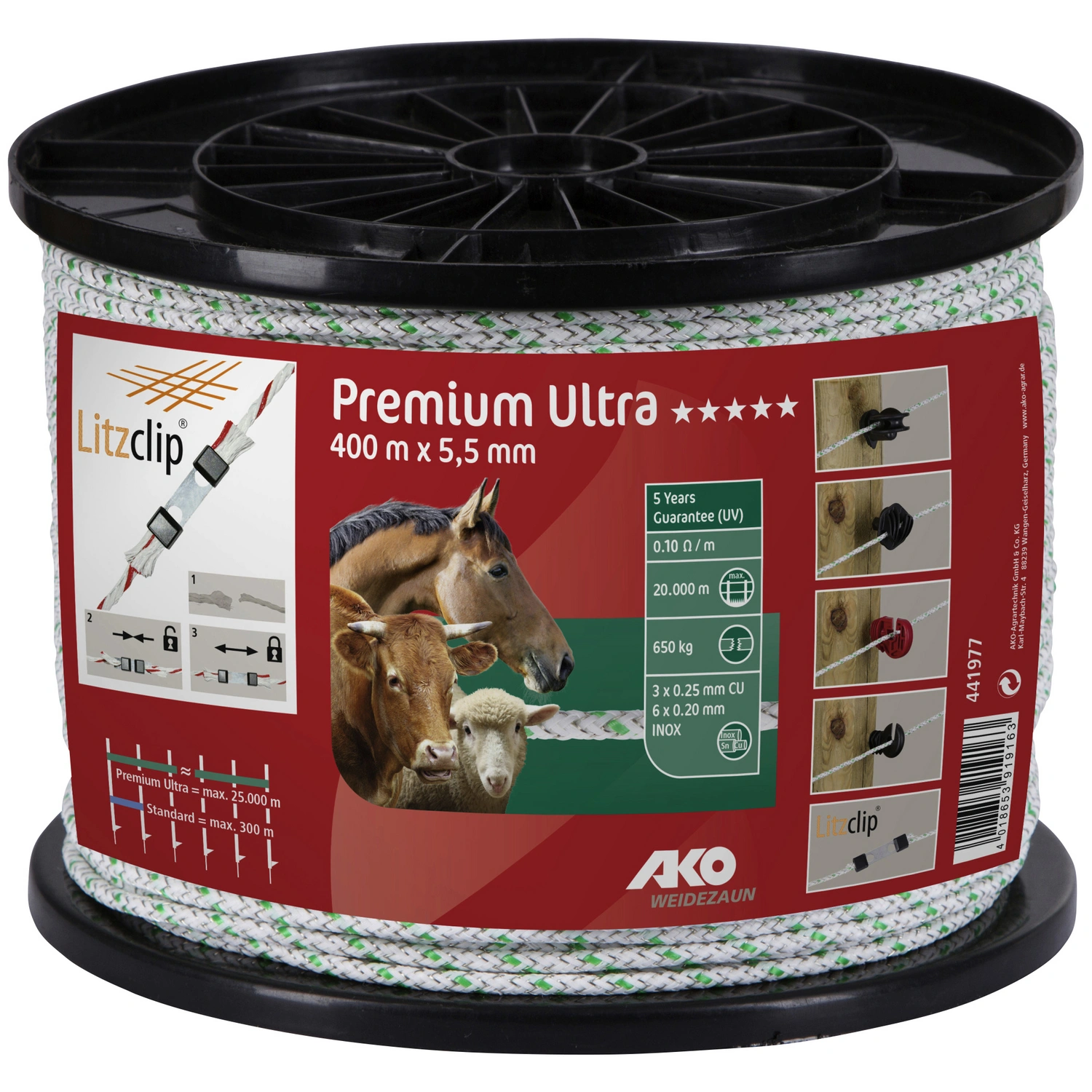 Weidezaunseil »Premium Ultra«, Länge: 40000 cm, weiß/grün