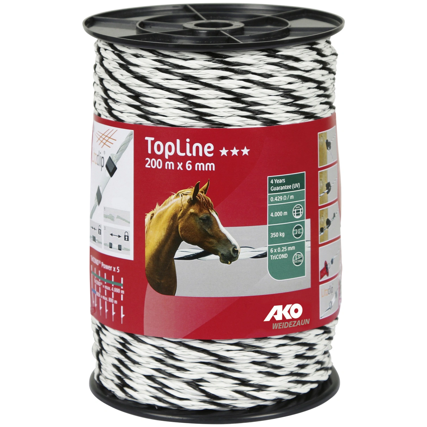 Weidezaunseil »TopLine Plus«, Länge: 20000 cm, weiß/schwarz