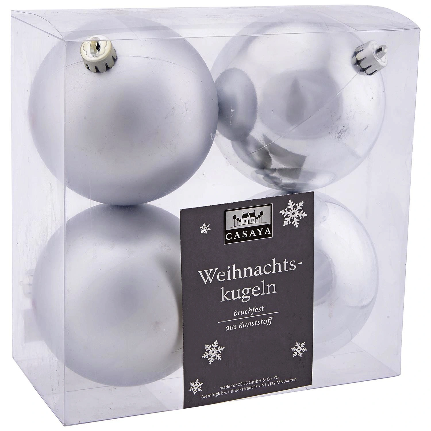 Weihnachtskugel, Ø: 10 cm, silberfarben, 4 Stück