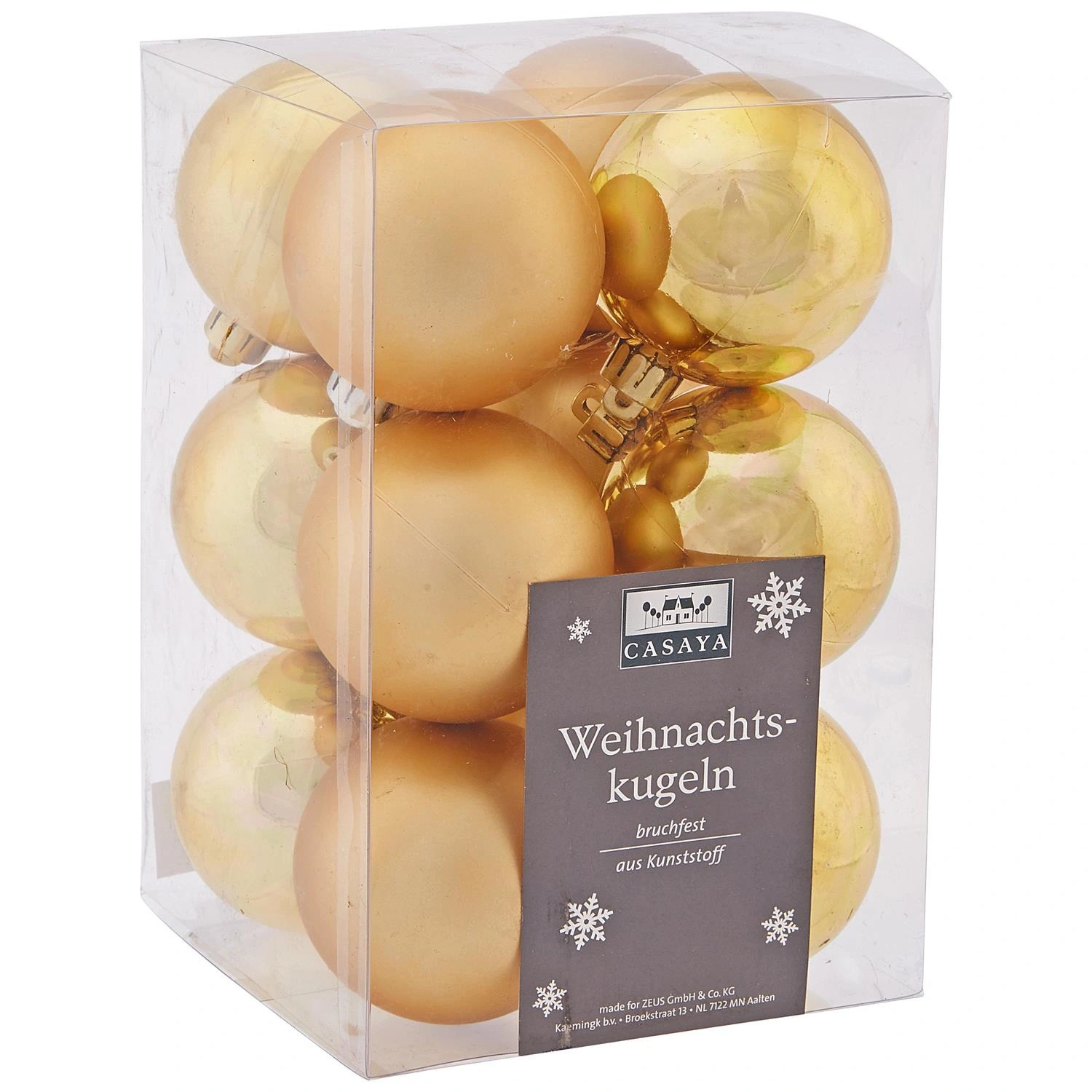 Weihnachtskugel, Ø: 6 cm, goldfarben, 12 Stück