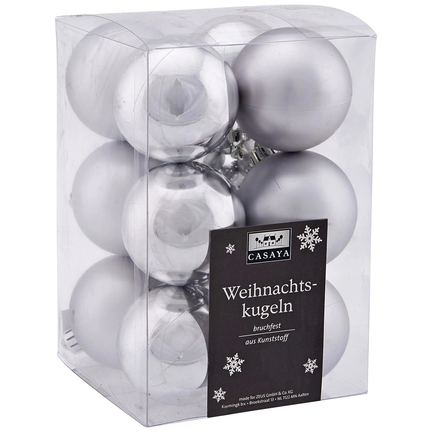 Weihnachtskugel, Ø: 6 cm, silberfarben, 12 Stück