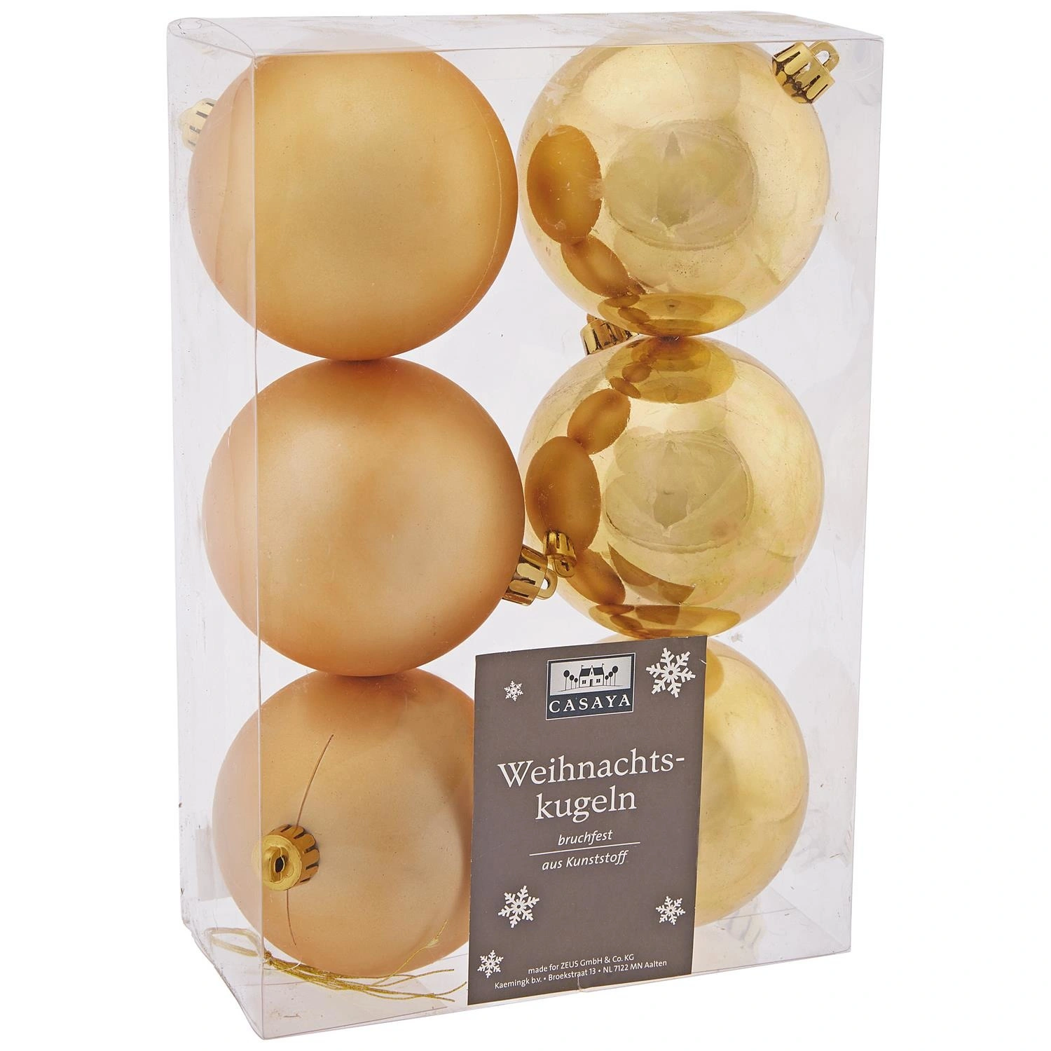 Weihnachtskugel, Ø: 8 cm, goldfarben, 6 Stück