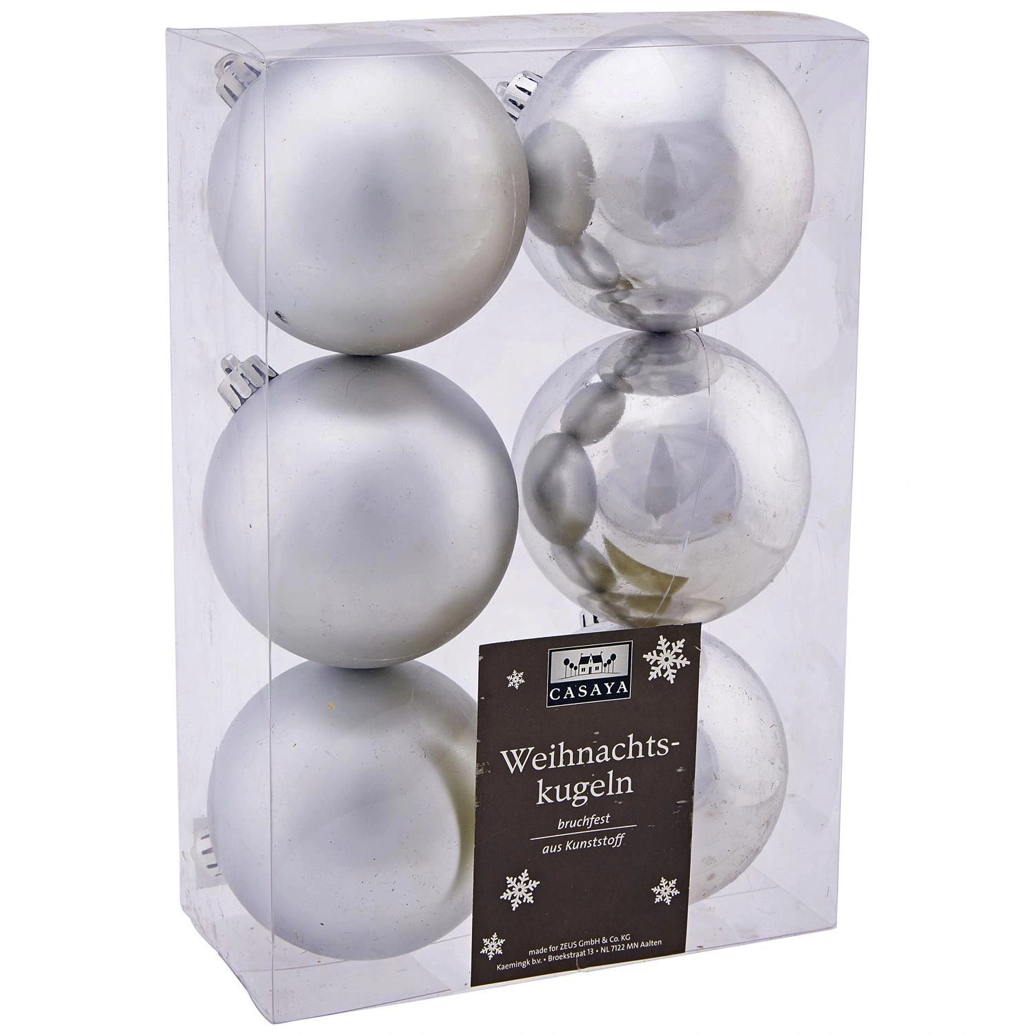 Weihnachtskugel, Ø: 8 cm, silberfarben, 6 Stück