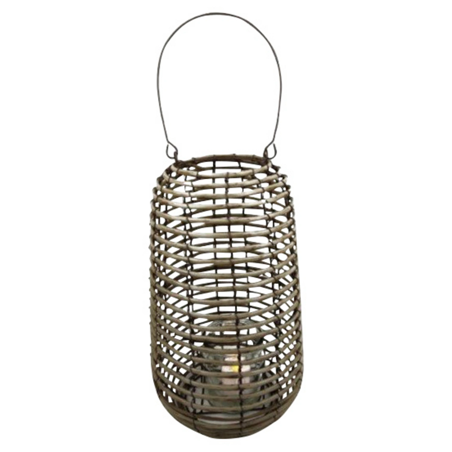 Windlicht, Beige, Kunststoff/Rattan, BxH: 25 x 40 cm
