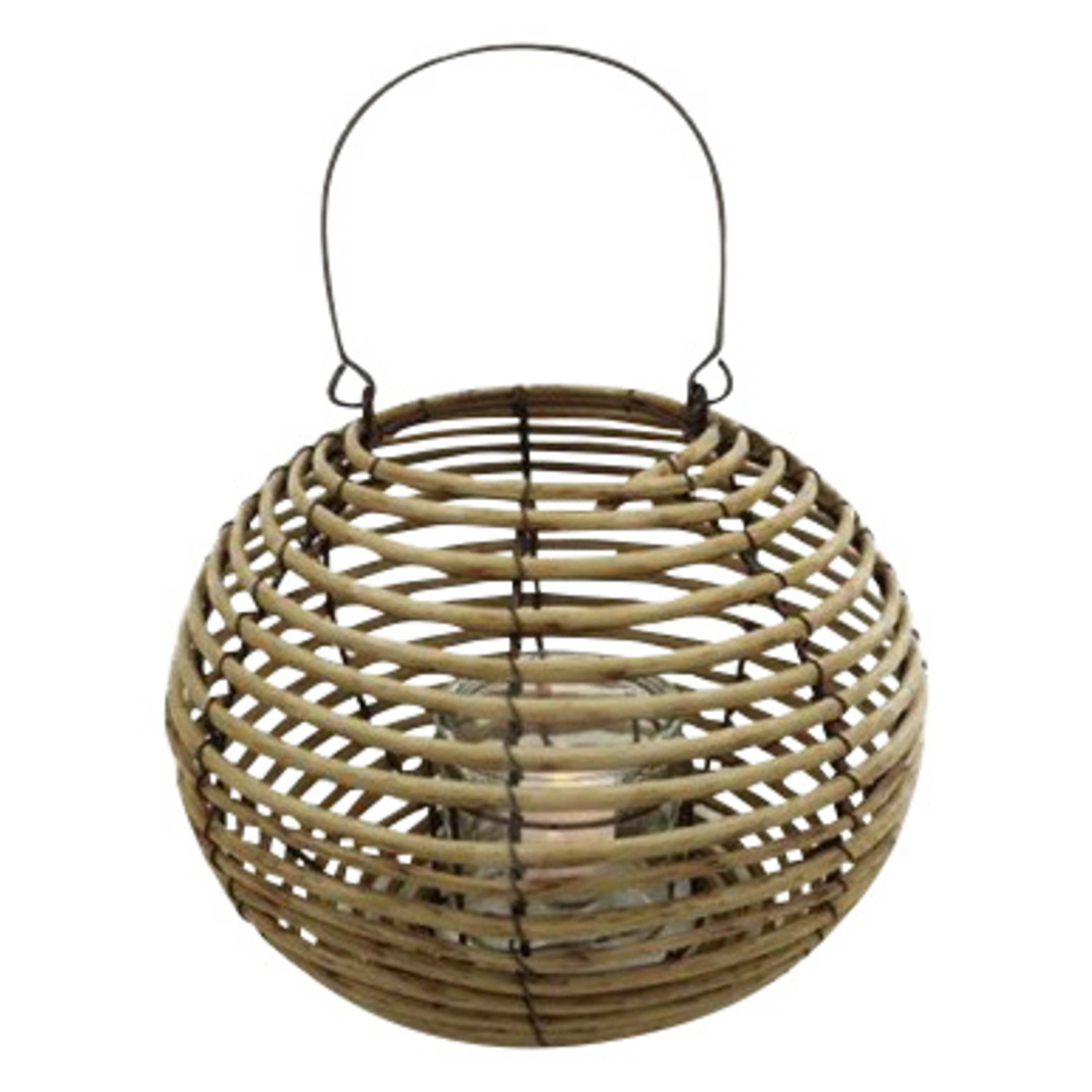 Windlicht, Beige, Kunststoff/Rattan, BxH: 30 x 23 cm